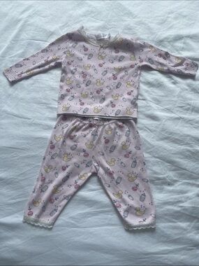 Toddler Pink Duck-Print Pajama Set with Lace Trim